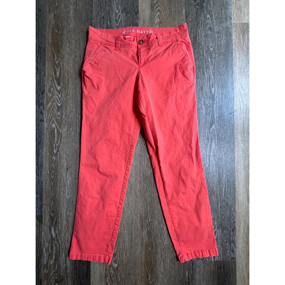 Old Navy Pixie Chino Pants Women 2 Coral Pink Slim Straight Stretch Mid Rise